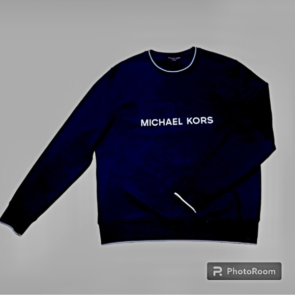 MICHAEL KORS🍃MENS CREWNECK XL SWEATSHIRT 🍃BLACK EMBOSSED LOGO WHITE DETAILS - Picture 4 of 7